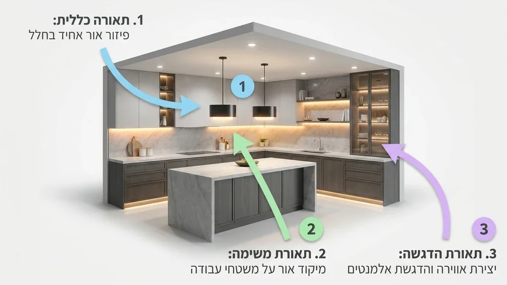 תאורת מטבח רב שכבתית ויוקרתית